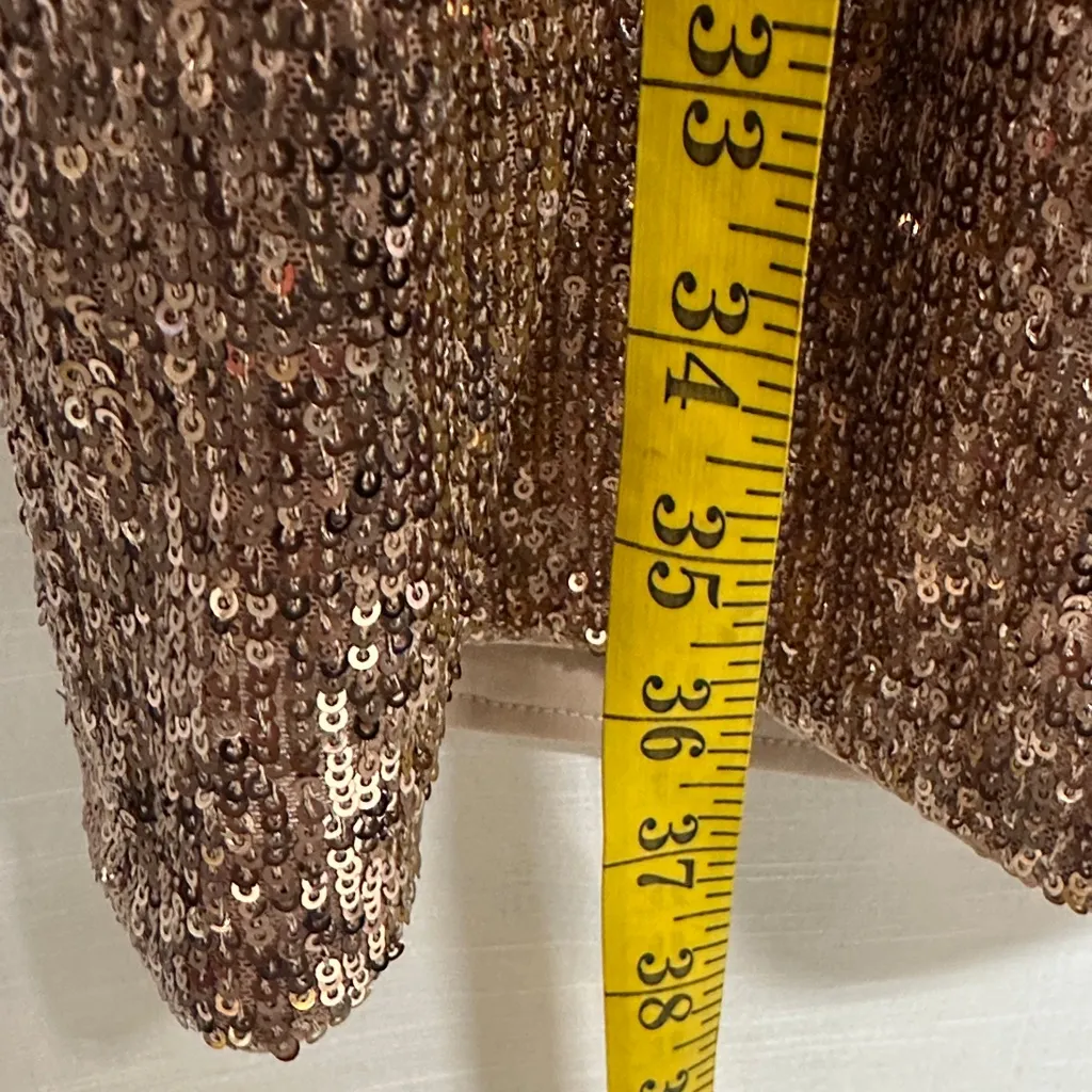 Vince Camuto Sparkling Bronze Long Sleeve Dress Draped off Shoulder Sweetheart - Image 7