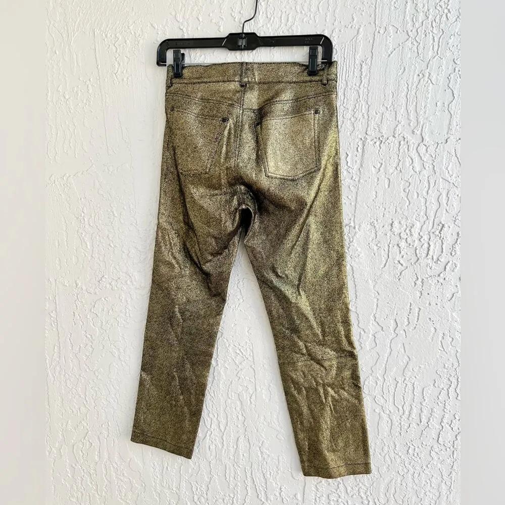 Lafayette 148 New York leather Mercer pants metallic finish 0 gold black - Image 6