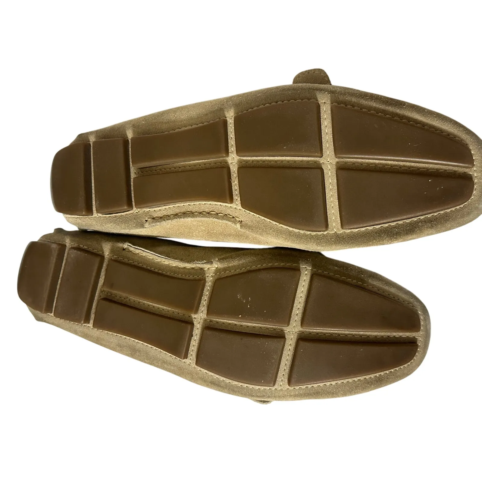 PRADA Driving Moccasins Beige Suede Rubber Sole Silver Buckle Women's size 7.5 - Image 6