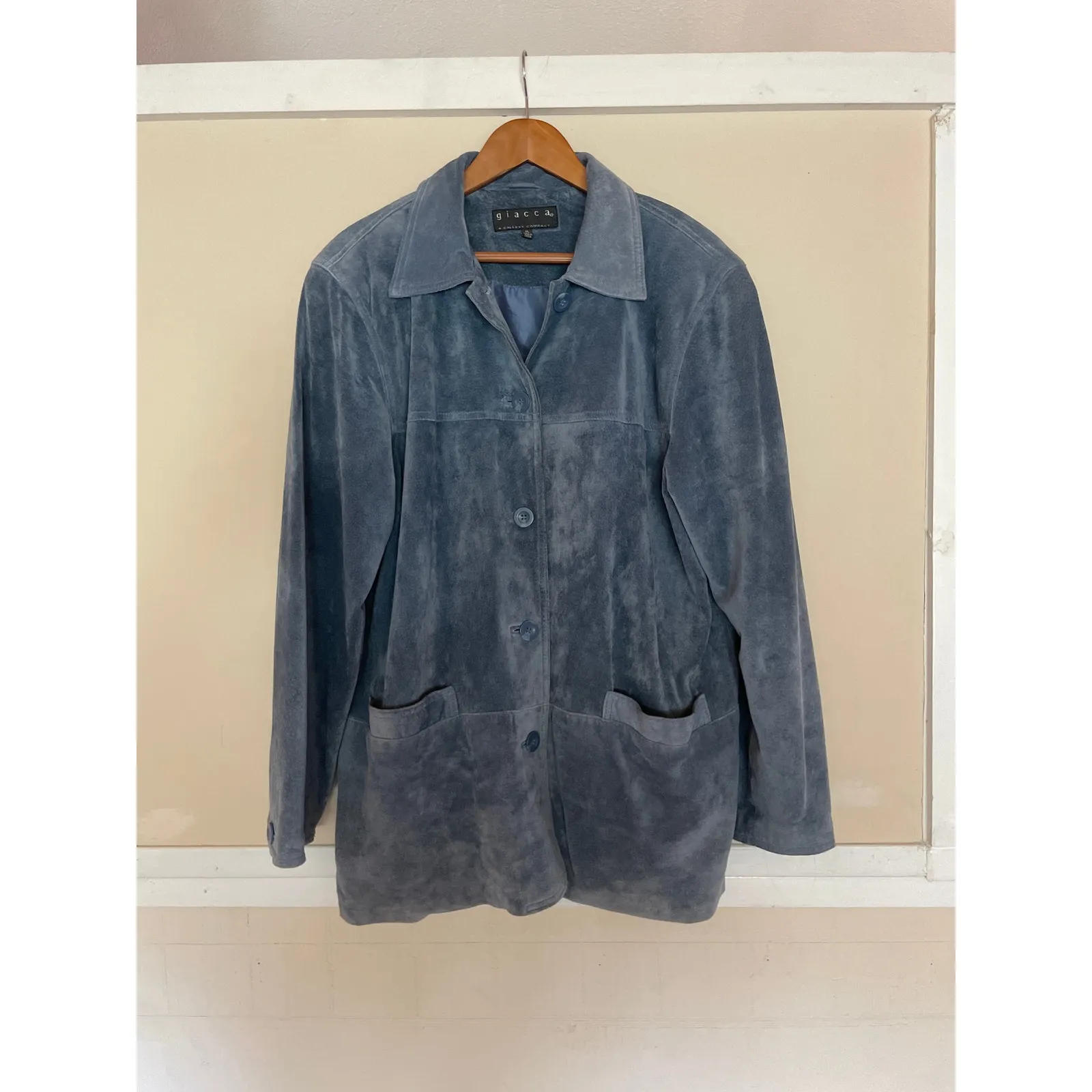 Vintage GIACCA Suede Chore Jacket XL Dusty Blue Leather Y2K 90s Barn Coat - Image 6