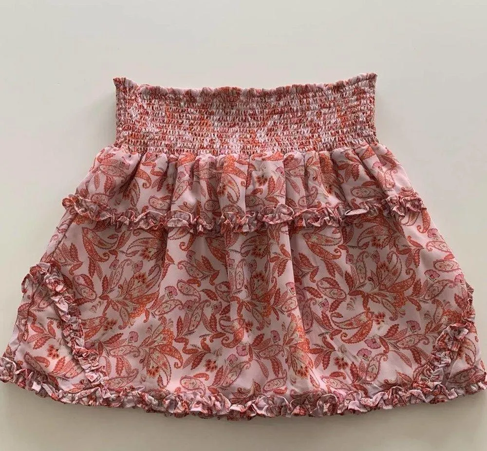 Ever After Mauve Floral Paisley Print Tiered Ruffle Stretchy Mini Skirt Medium Pink - Image 9