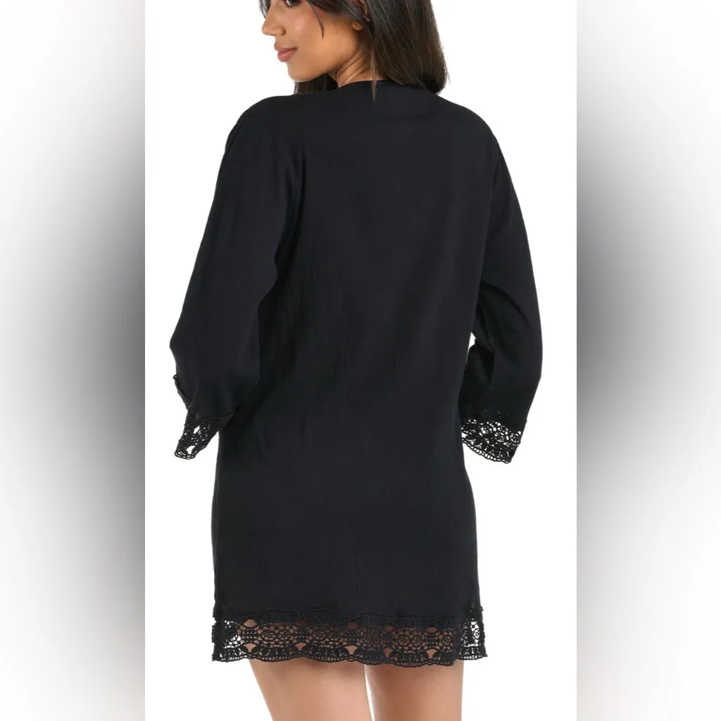 La Blanca Island Fare V Neck Tunic Black Cover-Up Swim Size Small - Image 2