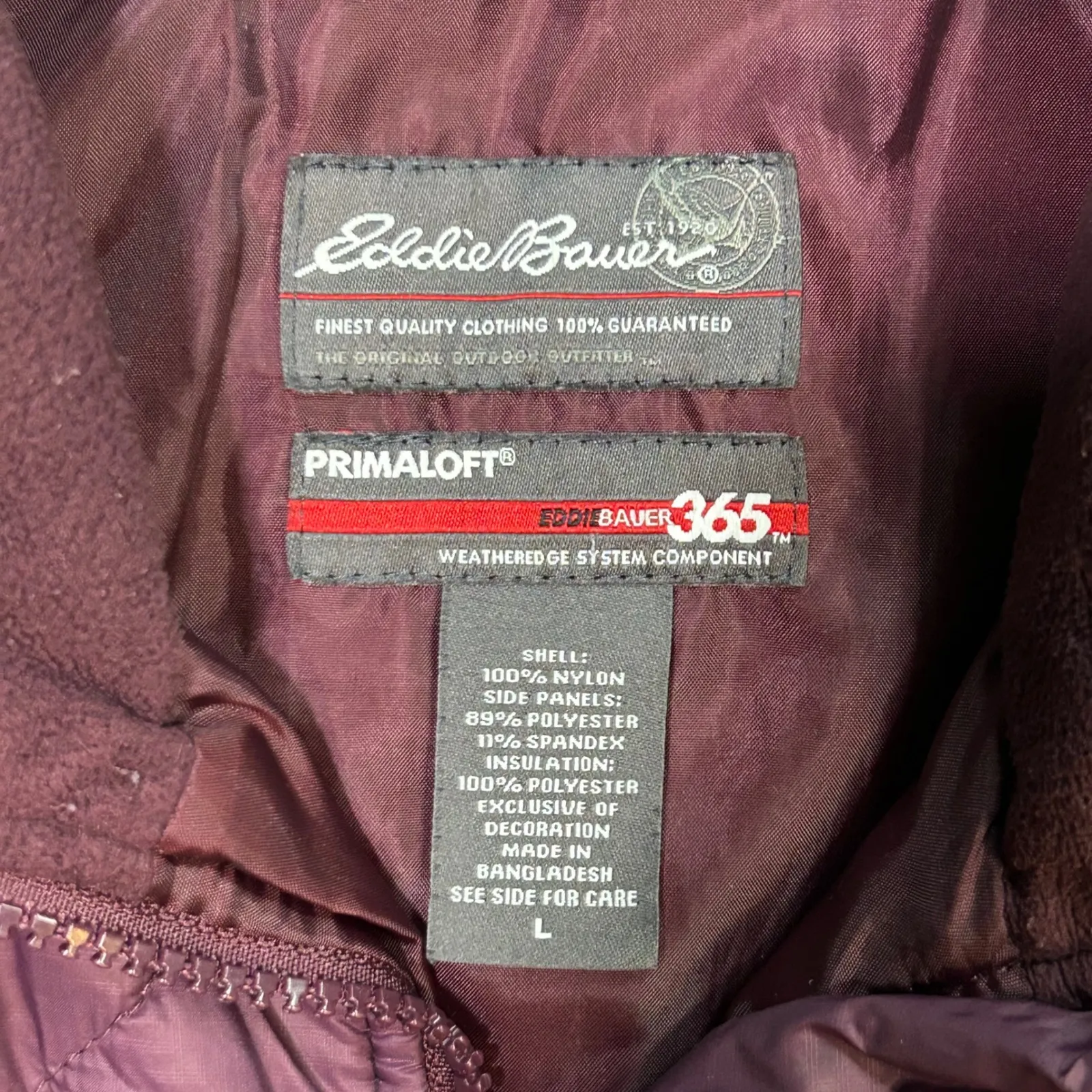 Eddie Bauer Vest Primaloft Quilted Puffer Lightweight Purple Full Zip‎ Mens L - Image 7