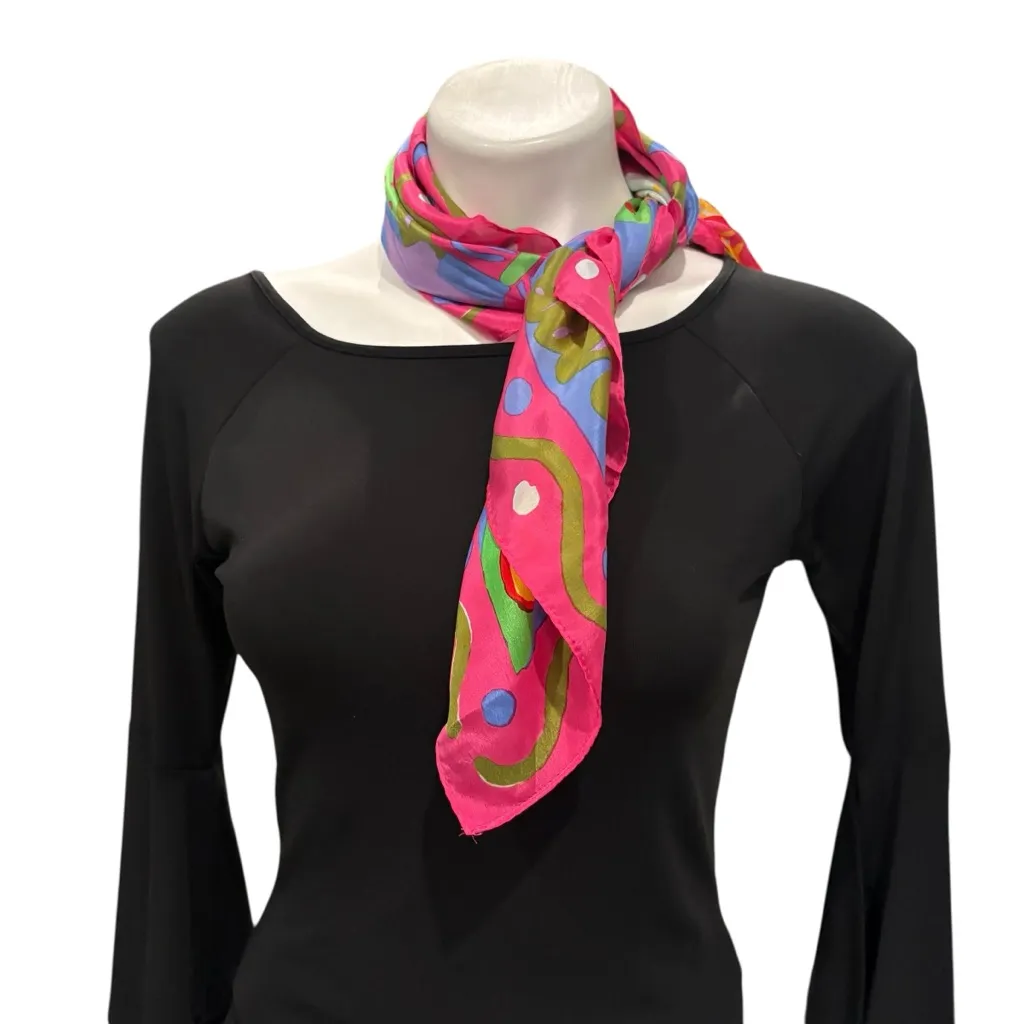Ken Done Silk Scarf with Tropical Design Pink - Image 5