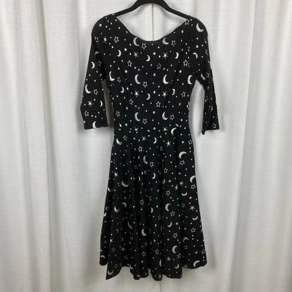 Unique Vintage Black&Silver Delores Galaxy Print 50’s Swing Dress Sz.M/6-8 - Image 3