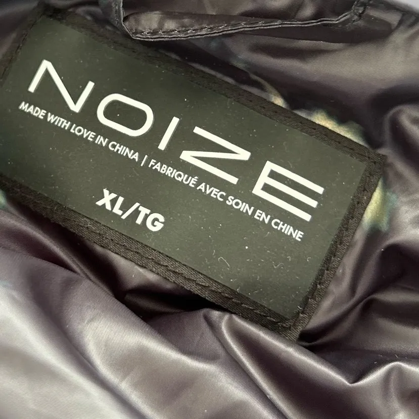 NOIZE Puffer Vest Hooded Black Metallic Shiny Quilted Zip Up Puffer Vest XL TG - Image 2