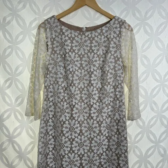 ELIZA‎ J Ivory Floral Lace Overlay Shift Dress Size 8 - Image 5