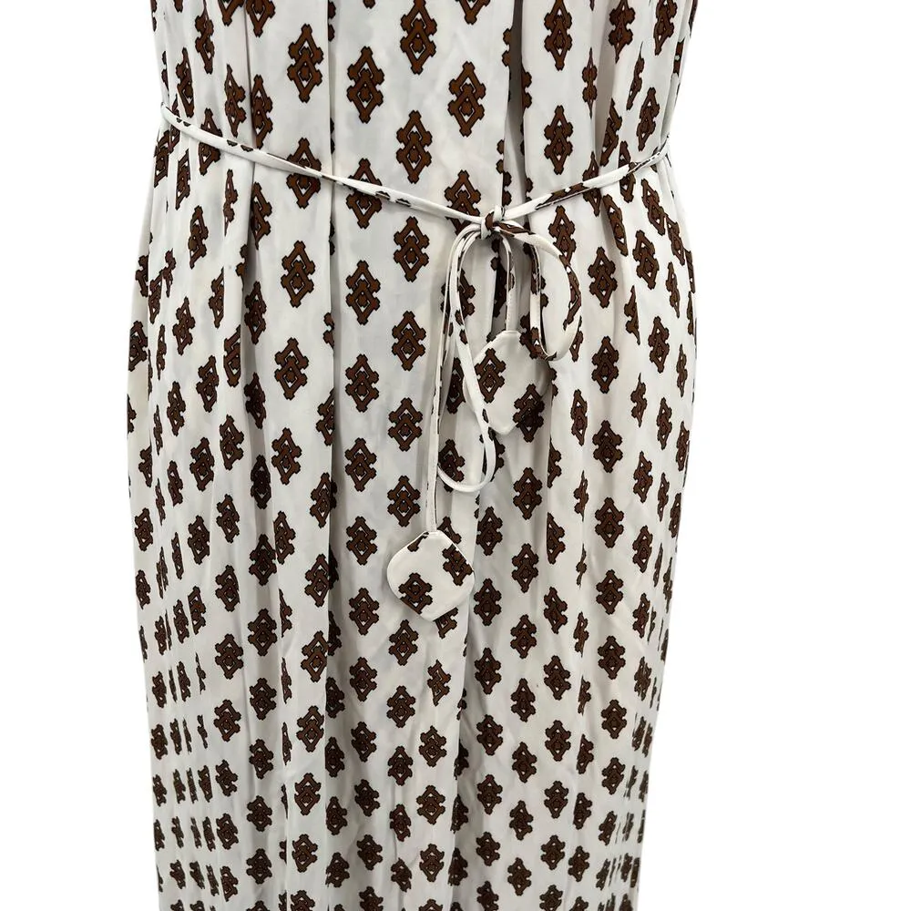 Tory Burch Cream Brown Geometric Printed Pleated Sleeveless Midi Dress Size‎ XS - Image 3