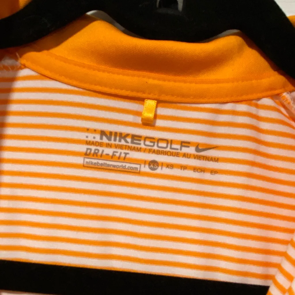 Nike Dri Fit Gold Size XS Sleeveless V Neck Collared Athletic Top Orange Stripes - Image 8