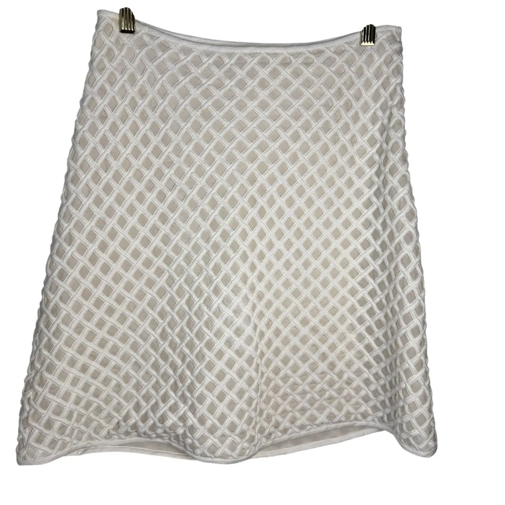 Tory Burch Alaina Skirt Silk Lattice Diamond Weave Ivory Cream Size 2 - Image 4