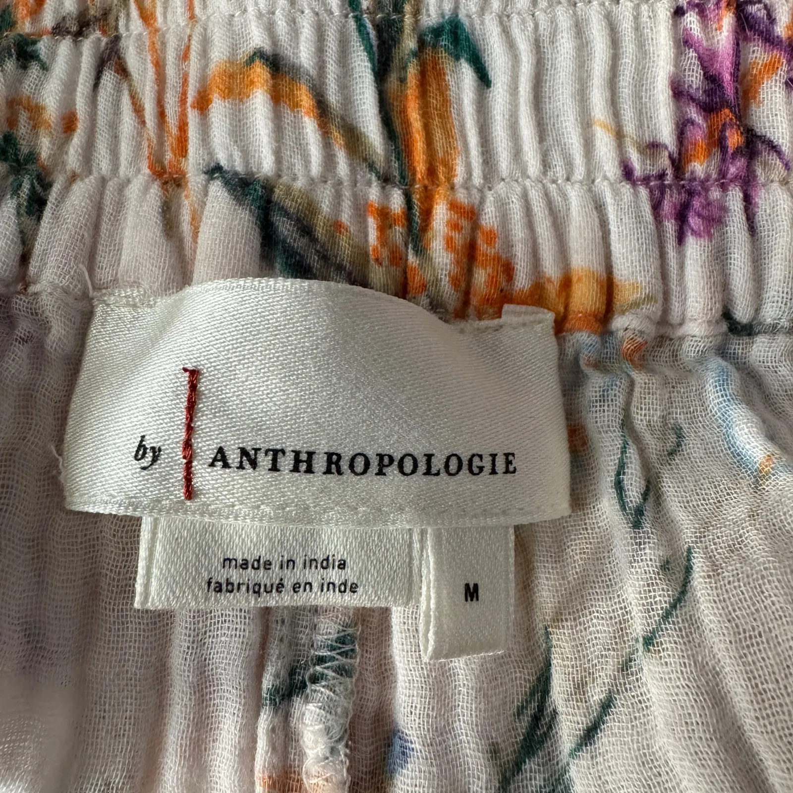 Anthropologie Medium Pajama Bottom Shorts Floral Ruffled Gauzy Lightweight Multi - Image 6