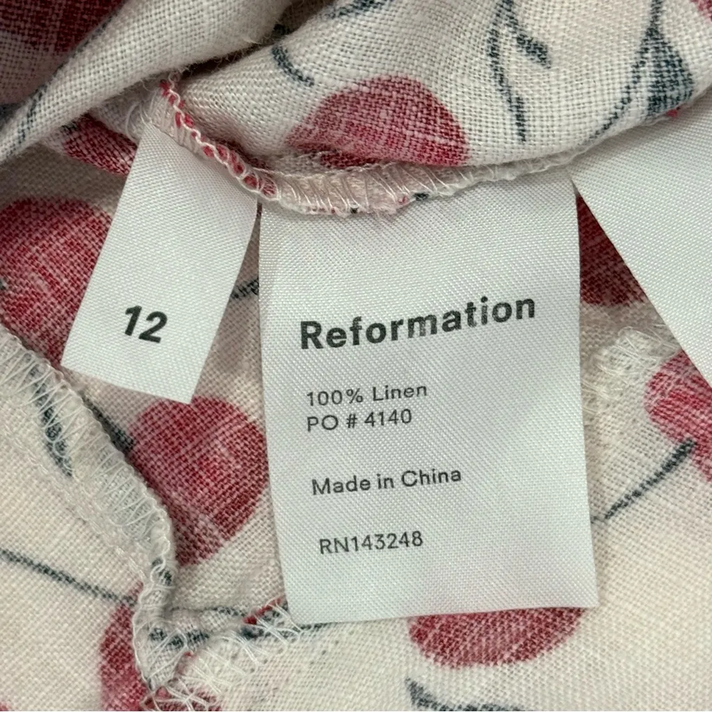 Reformation Bayley Cherry Linen Tank Top Lace Up Corset Ruffle Size 12 Coquette - Image 8