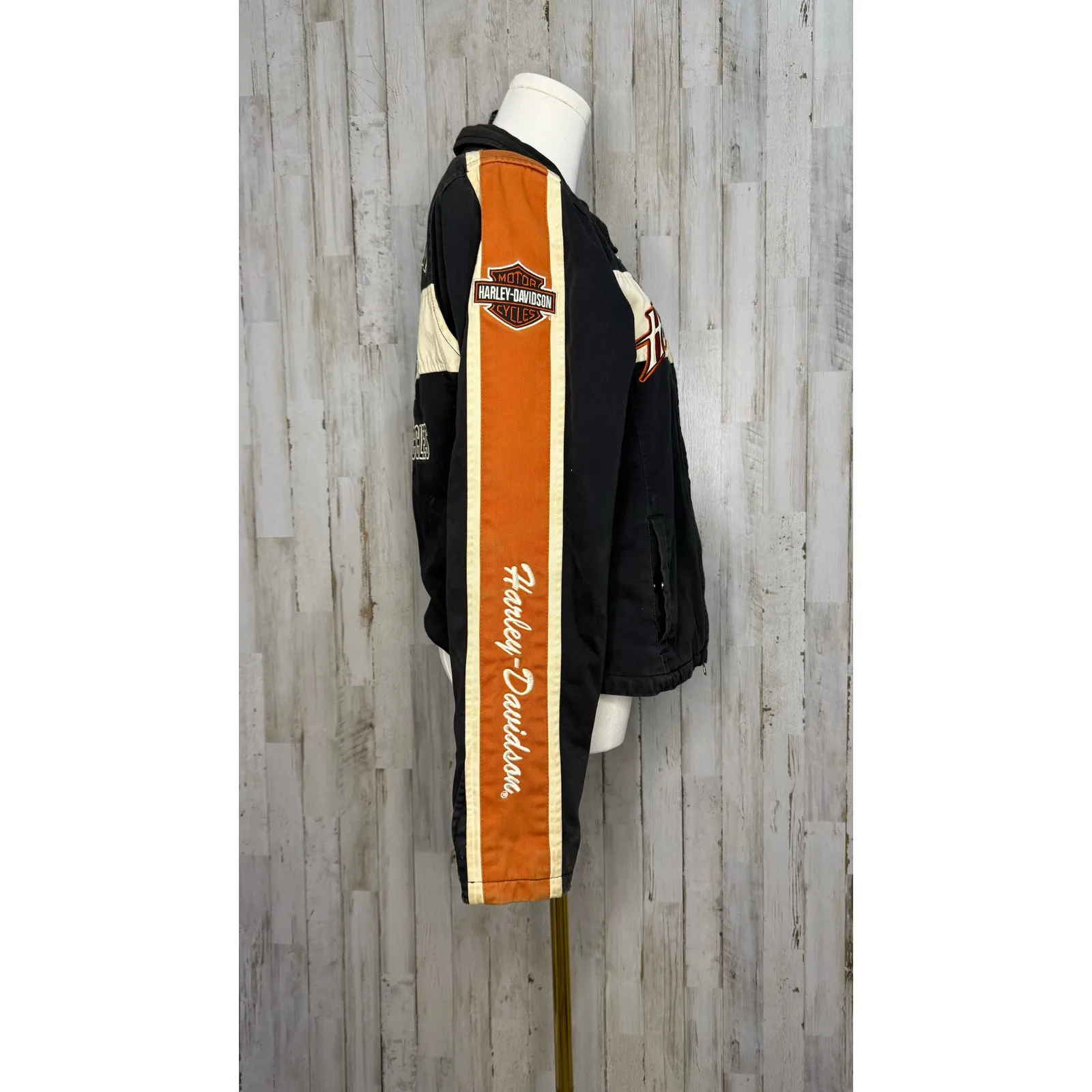 Harley-Davidson Women's‎ Motorcycle Jacket Black/Orange Size Small Racing Style - Image 4