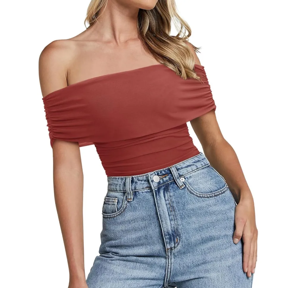 NWT REORIA Rust Off The Shoulder Bodysuit – Small Brown - Image 3