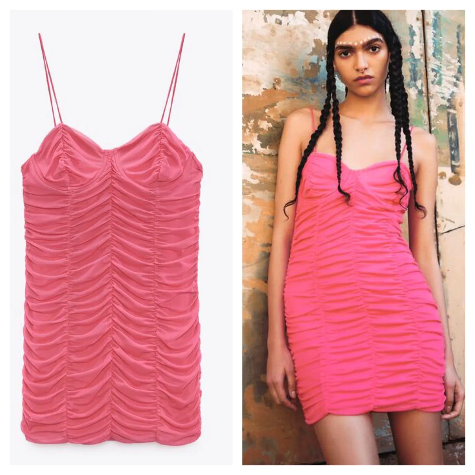 Zara Pink Ruched Mini Dress Size Large Tulle Corset Bustier Barbie Cocktail Y2K - Image 2
