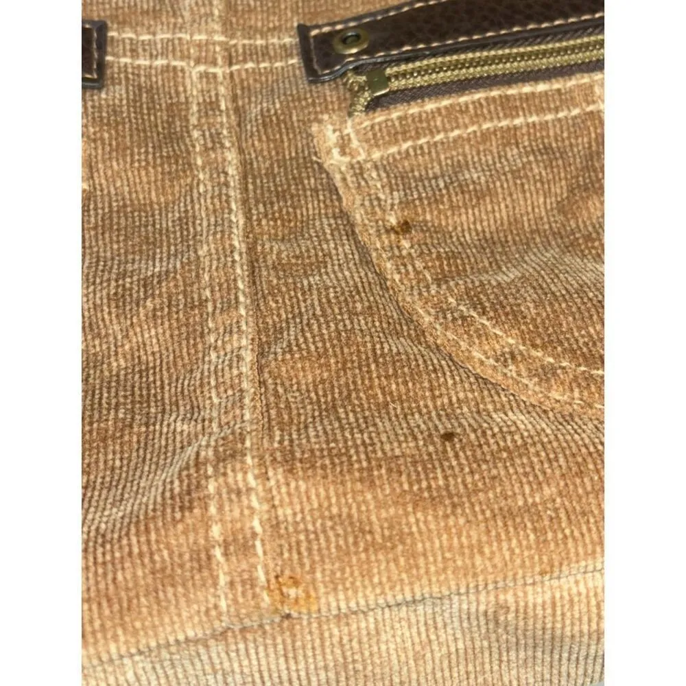 Vintage Y2K Womens Brown Corduroy Cotton Pebbled Leather Shoulder Bag 90's Retro - Image 8