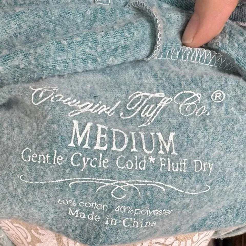 Cowgirl Tuff Acid Washed Bedazzled Zip Up Teal Sleeve Hit Back Hit Hood Hit Size M - Image 7