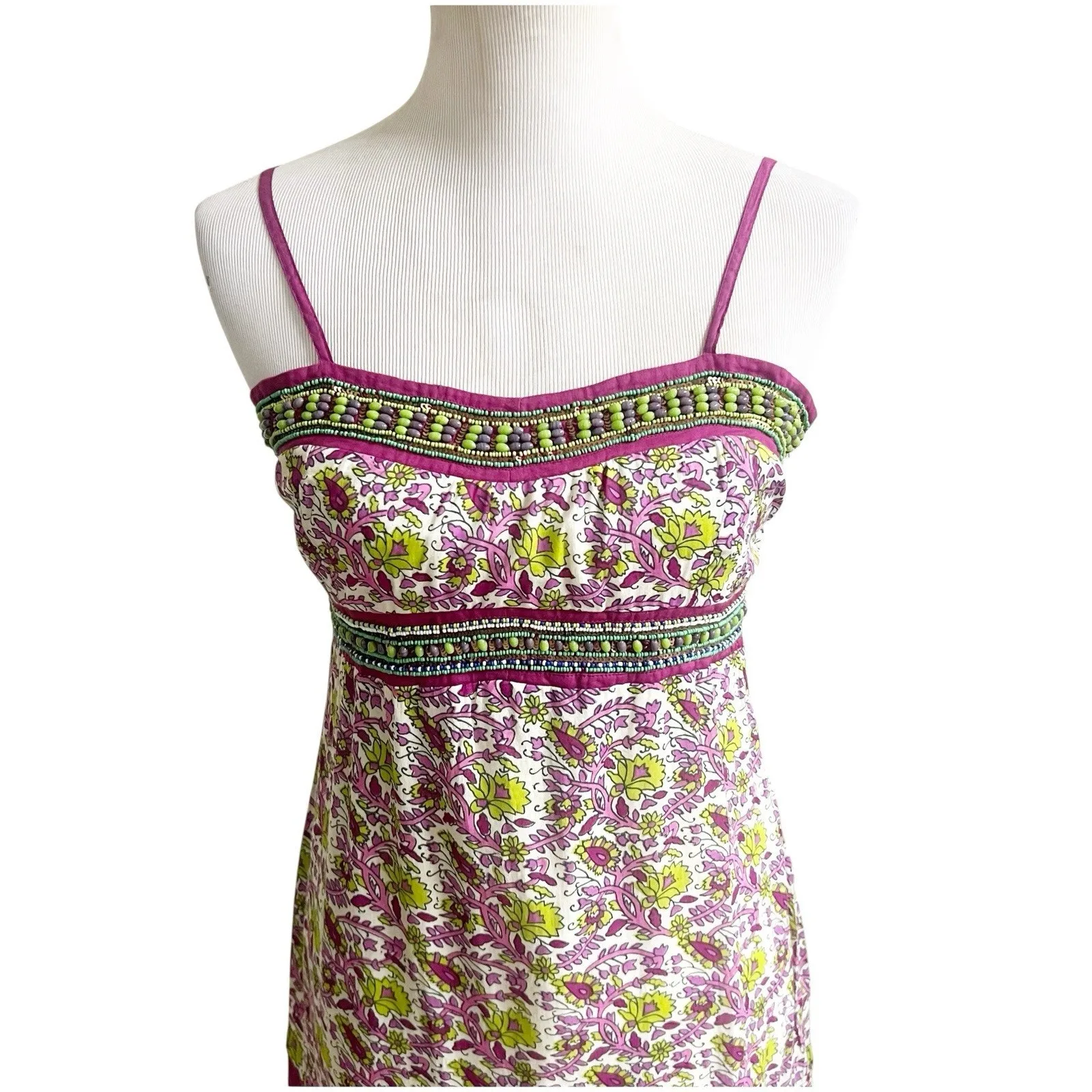 Anthropologie Chaudry Raga Madi Dress Floral Spring Print Beaded Medium Purple - Image 5