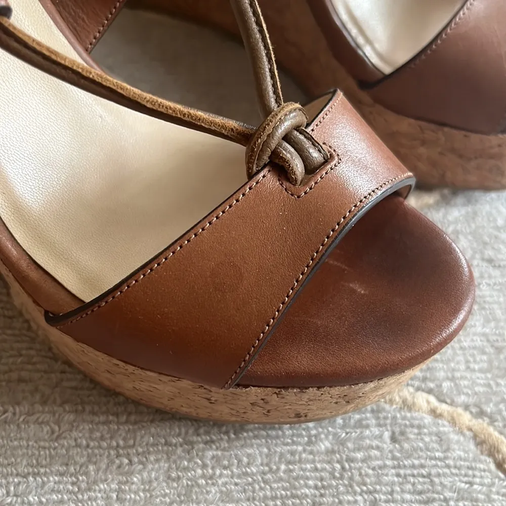 Jimmy Choo | Nelson 100 mm Tan Leather Cork Wedges 35.5 - Image 4
