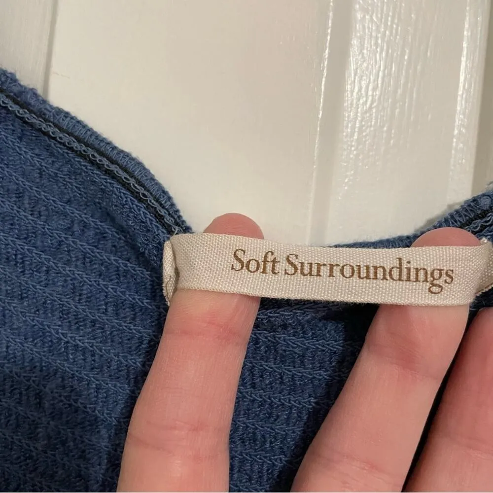 Soft Surroundings Blue Chambray Smocked Wide Leg Cropped Jumpsuit Womens M - Image 10