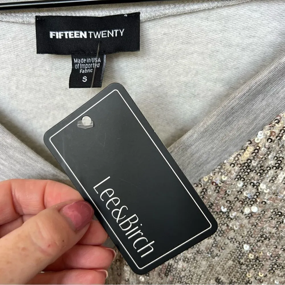 Fifteen Twenty NWT Champagne Sequin Contrast Knit Sweatshirt Grey Size Small - Image 4