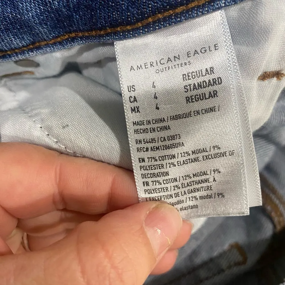 American Eagle Stretch Mom Jean Distressed Knees Size 4 Blue - Image 9