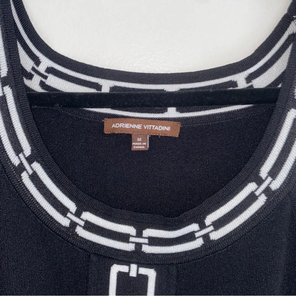 Adrienne Vittadini Classic Black White chain link sleeveless Sheath dress Medium - Image 4