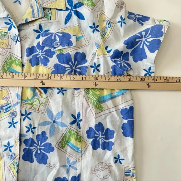 Erinlondon‎ Hawaiian Top Blouse Womens Large Linen Blend Button Up Tropical Green - Image 7