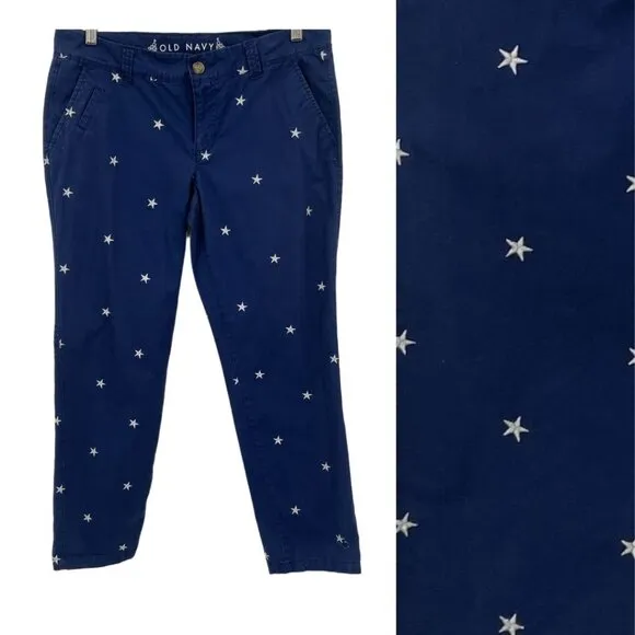 Old Navy Star Print Cropped Chino Capri Pants 4th of July Size 8 Navy Blue USA - Image 2