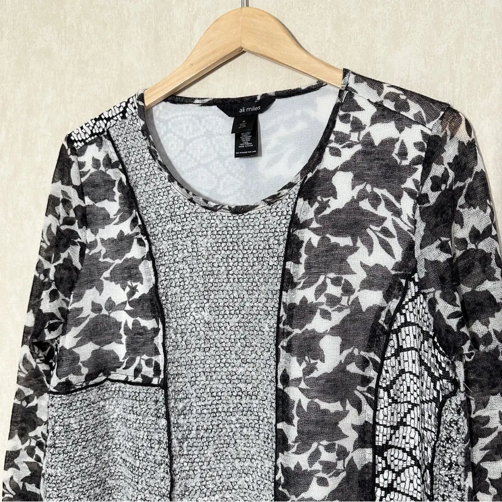 Ali Miles Women’s Mixed Print Mesh Tunic Top Longsleeve Art To Wear Whimsigoth M Black Size M - Image 2