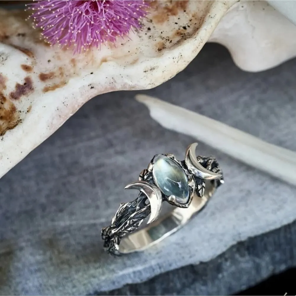 Vintage Triple Moon Crescent Band Moonlight Desing Ring Silver - Image 6