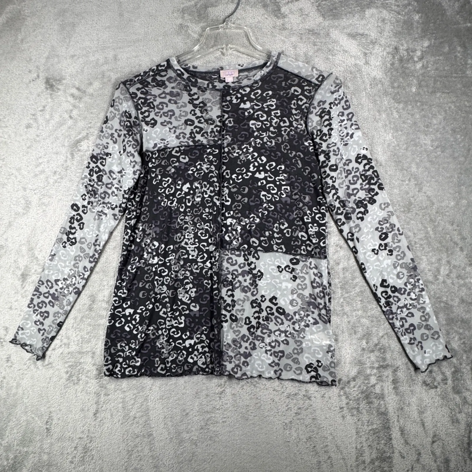 Logo Lori Goldstein Layers Shirt Leopard Print Mesh Neutral Gray Black Size‎ S - Image 2