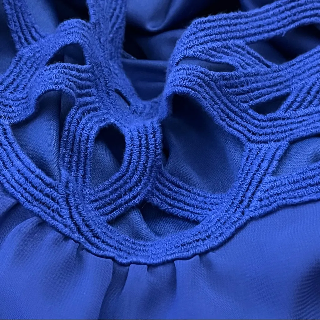 AB Studio Crochet Neck Blouse Elastic Hem Cobalt Blue XL - Image 4