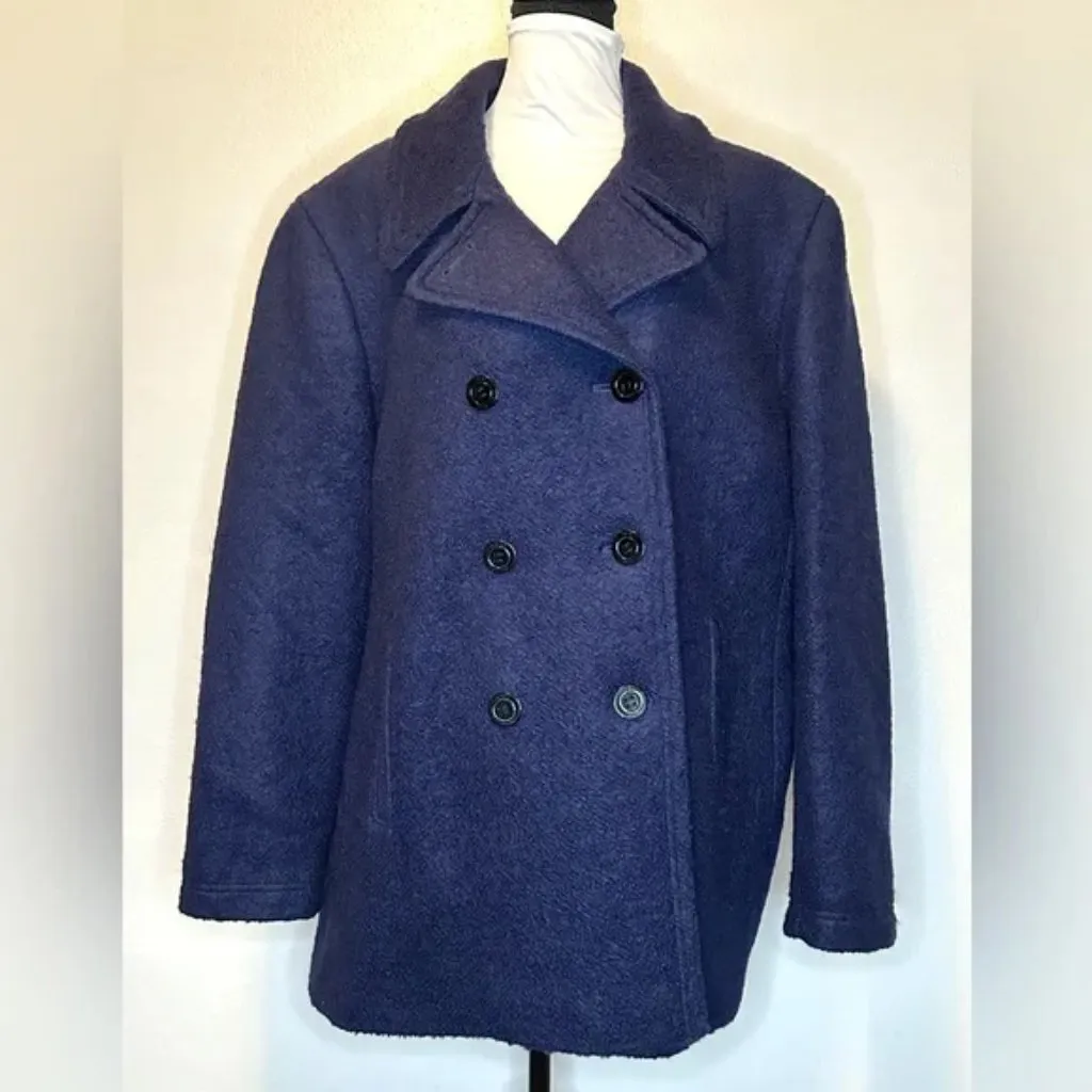 Calvin Klein Navy Blue Double Breasted Wool Blend Winter Peacoat - Image 2