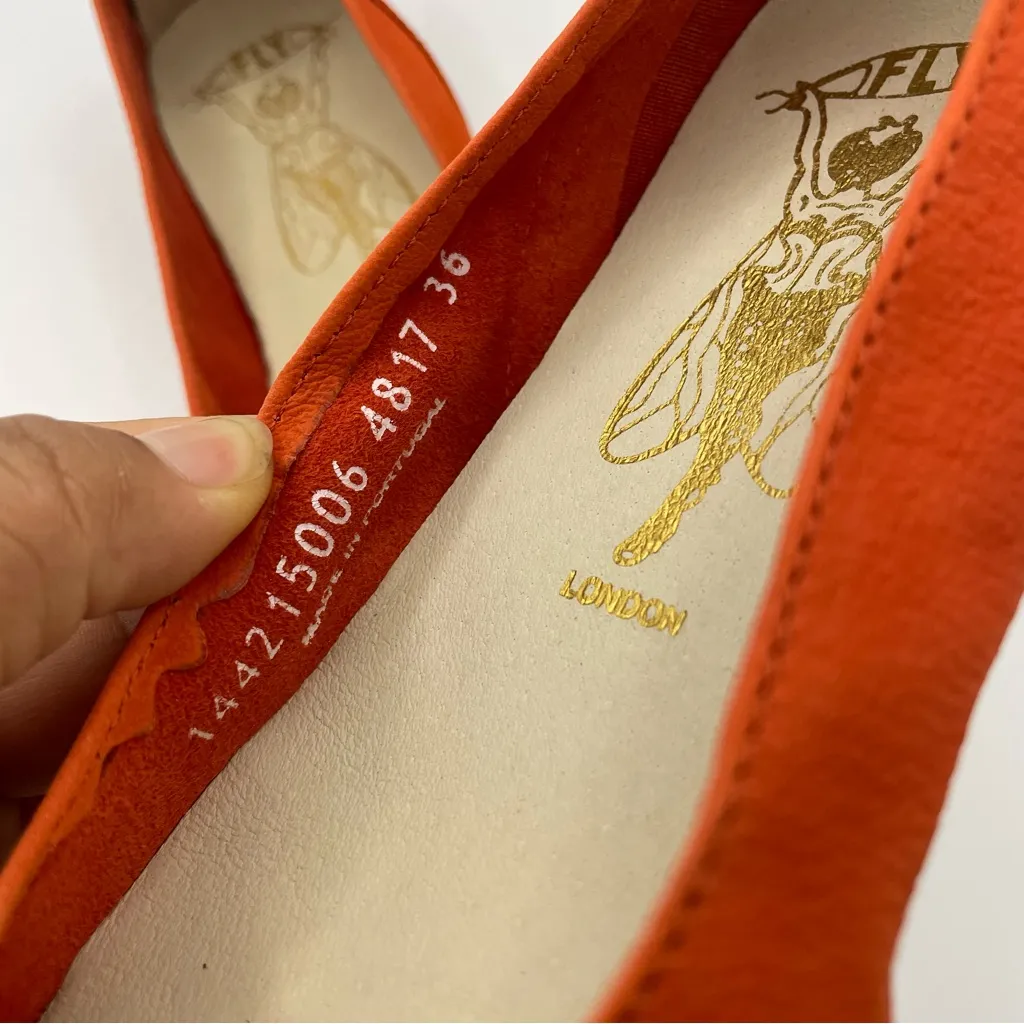 Fly London Cupido poppy orange nubuck slip on flats women’s Size 36/ 5.5-6US - Image 5