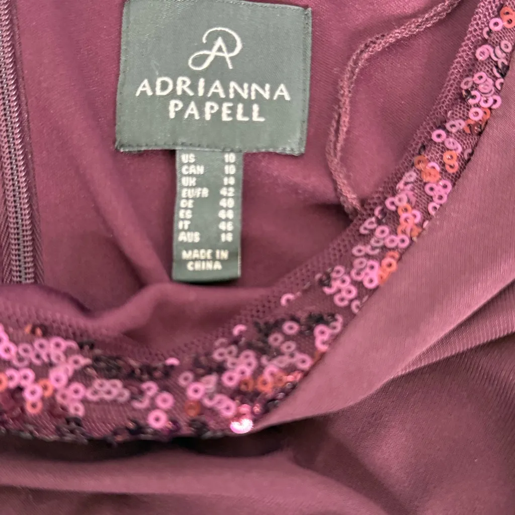 Adrianna Papell Burgundy Sequin Long Sleeve Dress - Image 6