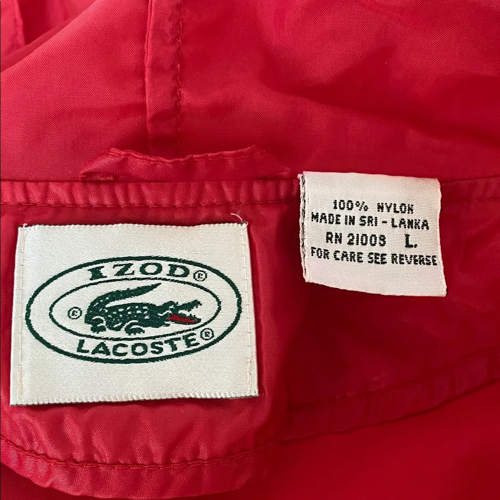 VINTAGE RARE 80s Izod Lacoste Alligator Raincoat Windbreaker Jacket Size Large Red - Image 6