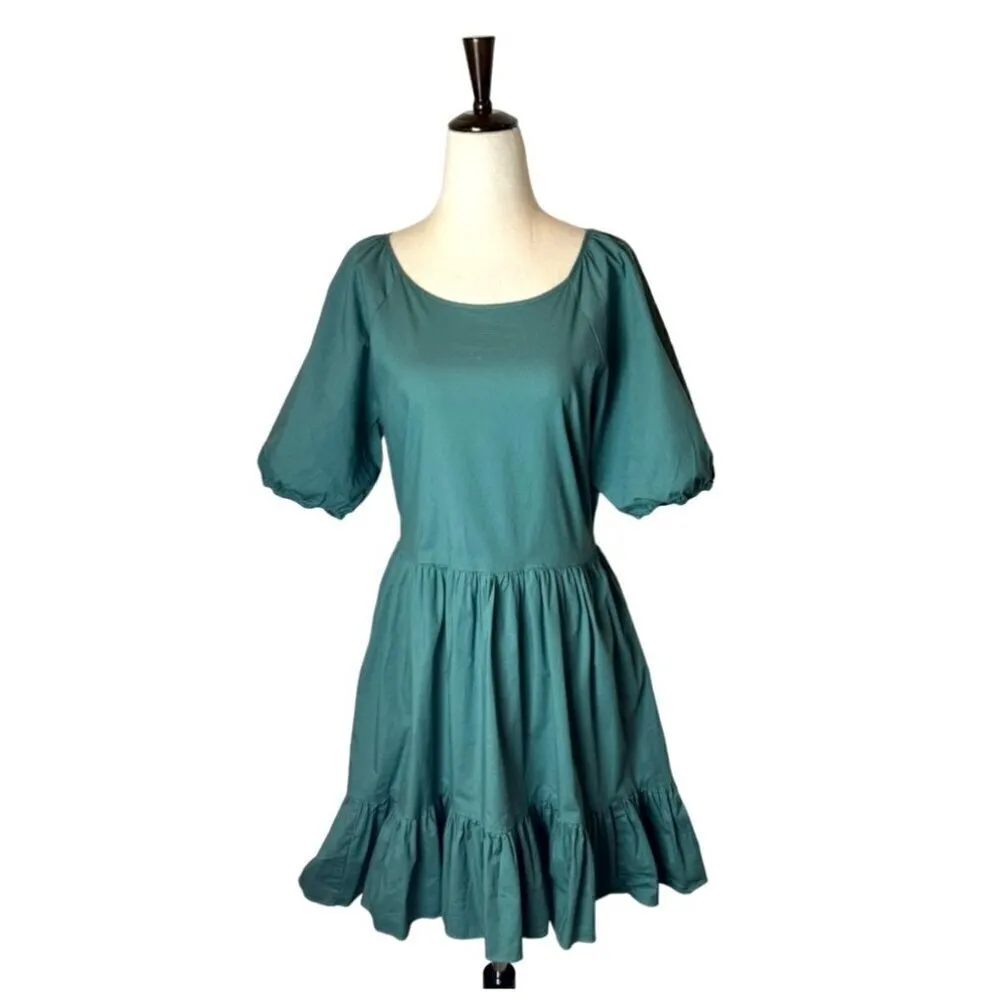 Peter Som Collective Dress Womens 12 Green Puff‎ Sleeve Tie Fit And Flare Mini - Image 3