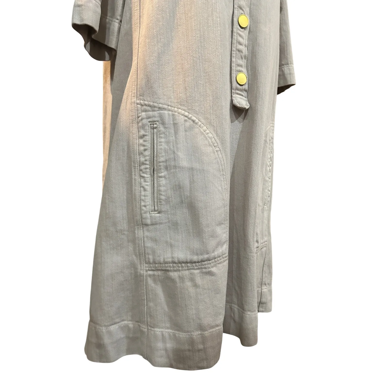 Tunic‎ Dress with Gold Buttons Frayed Trim Patch Pockets Casual Stylish - Image 3