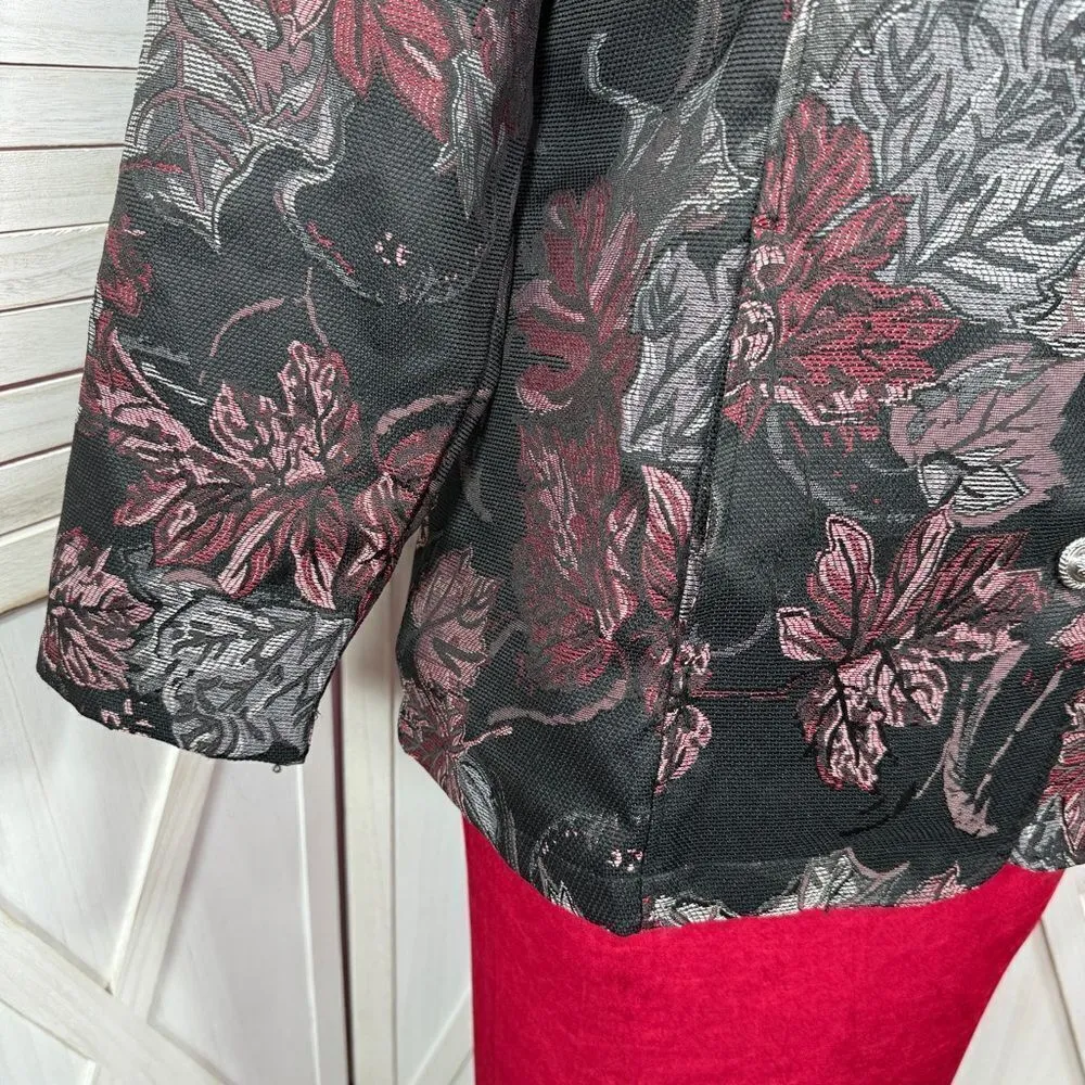 Tudor Court Floral Brocade Mandarin Collar Jacket Black Pink‎ XL Black - Image 6