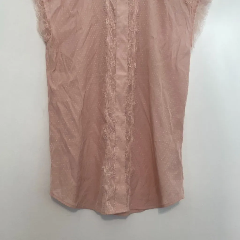 EXPRESS Light Baby Pink Textured Swiss Dot Lace Trim High Neck Coquette Blouse S - Image 3