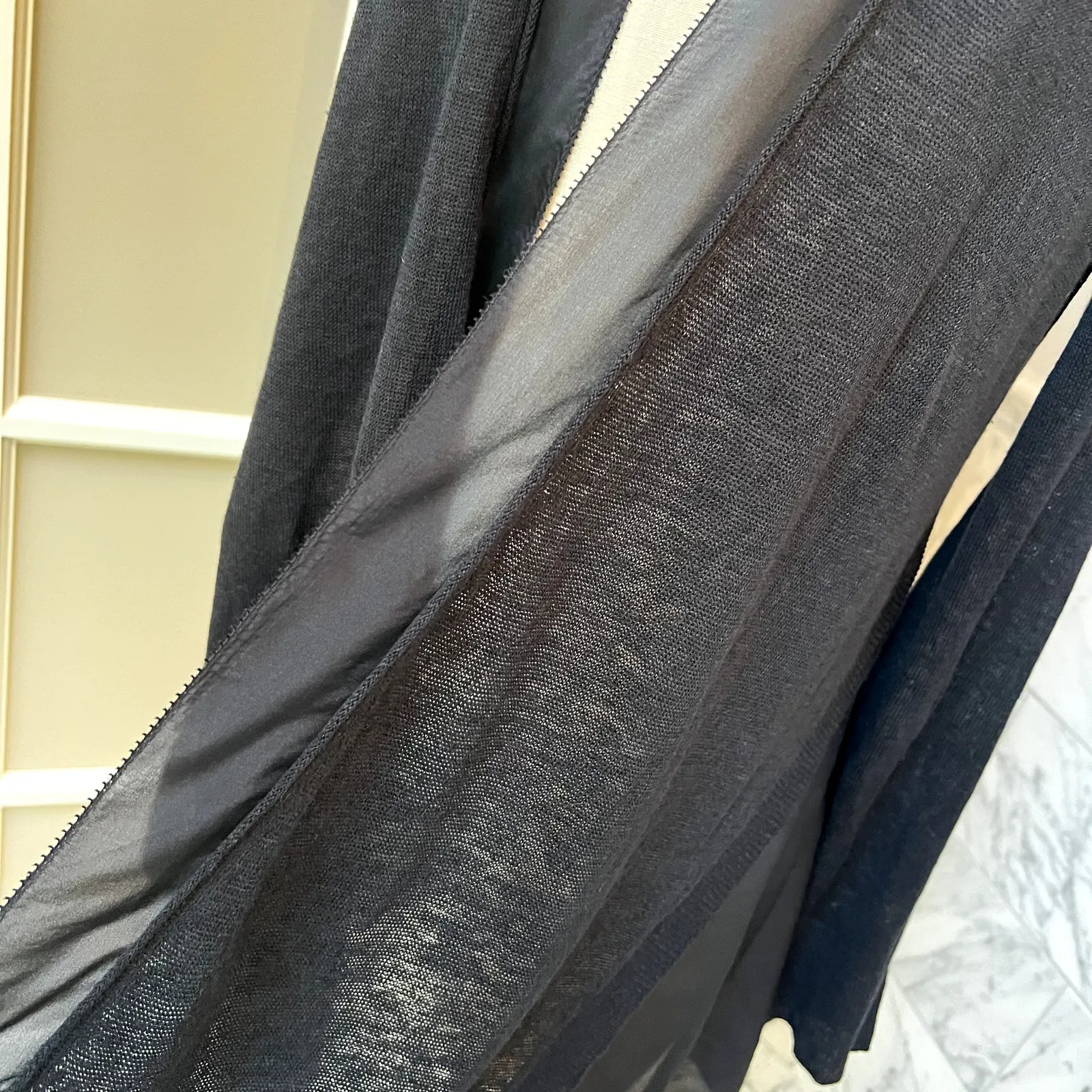 Eileen Fisher Open Side-Split Cardigan Silk Linen Navy Blue Medium - Image 2