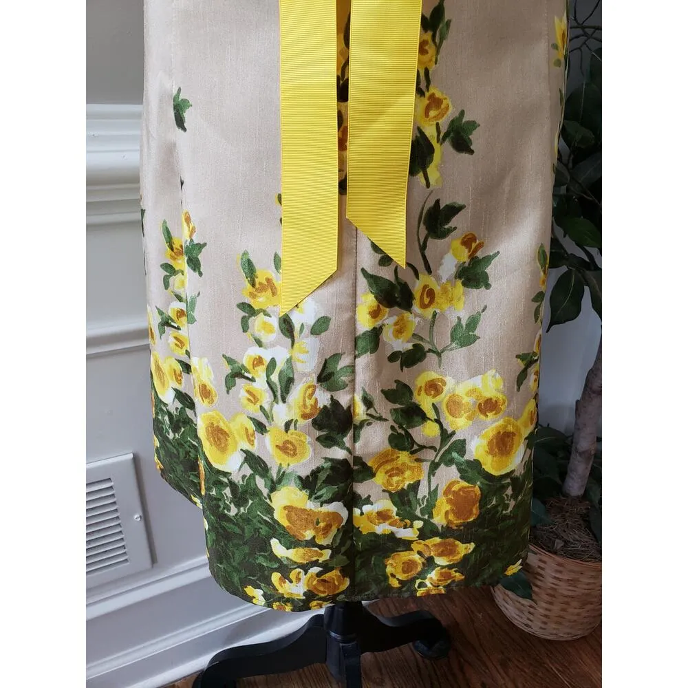 Annalee + Hope Shift Dress Womens 10 Yellow Floral Bow Waist Scoop Neck Back Zip - Image 12