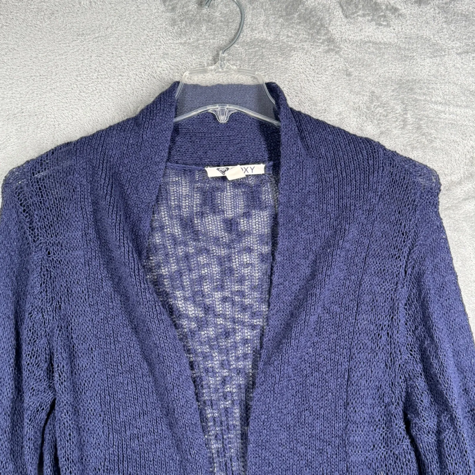 Roxy Cardigan Women Large Open Knit Draped Open Front Lightweight‎ Blue Beach - Image 4
