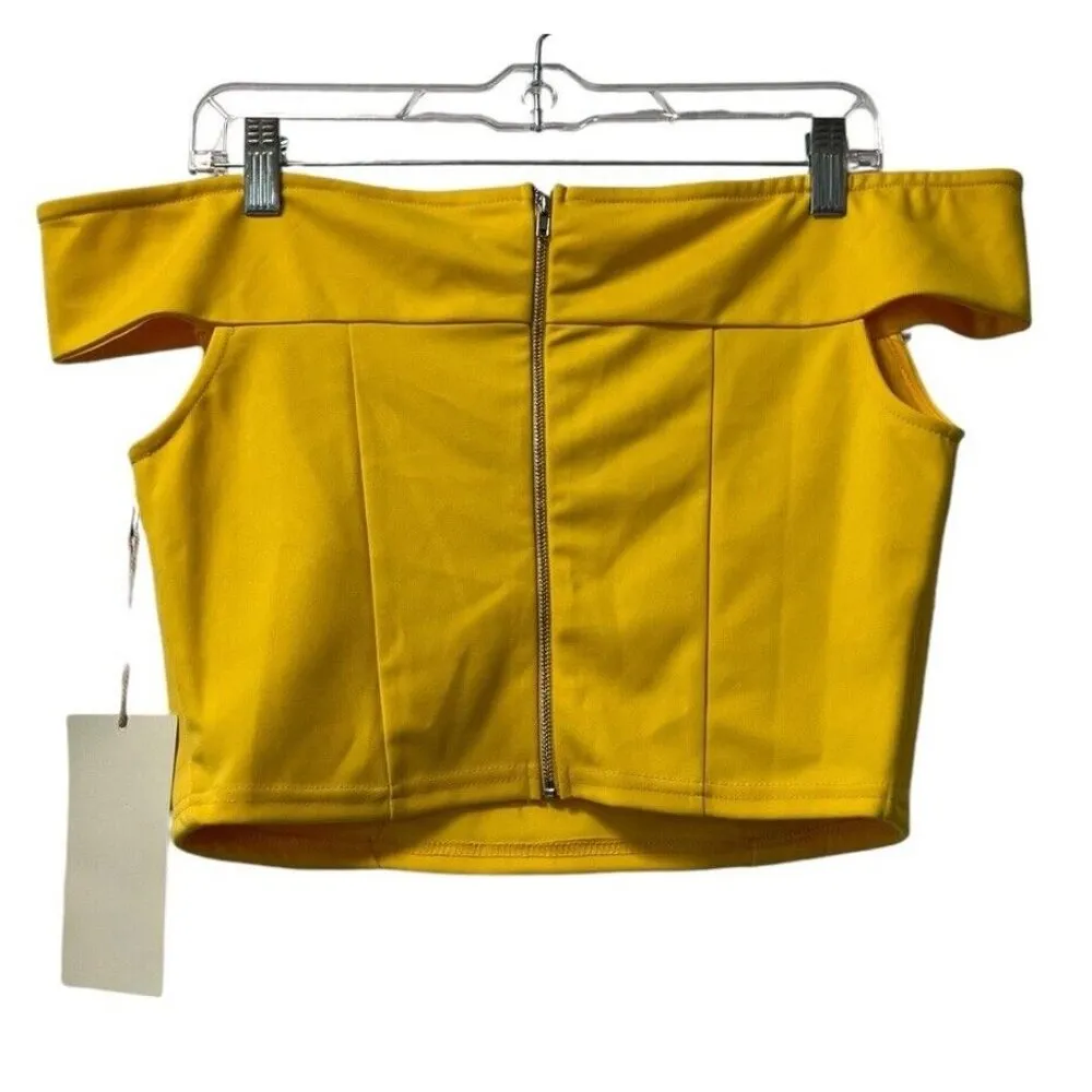 Alythea Yellow Cropped Women Bohemian Cotton Blend Top Size Large Party Sexy NWT - Image 2