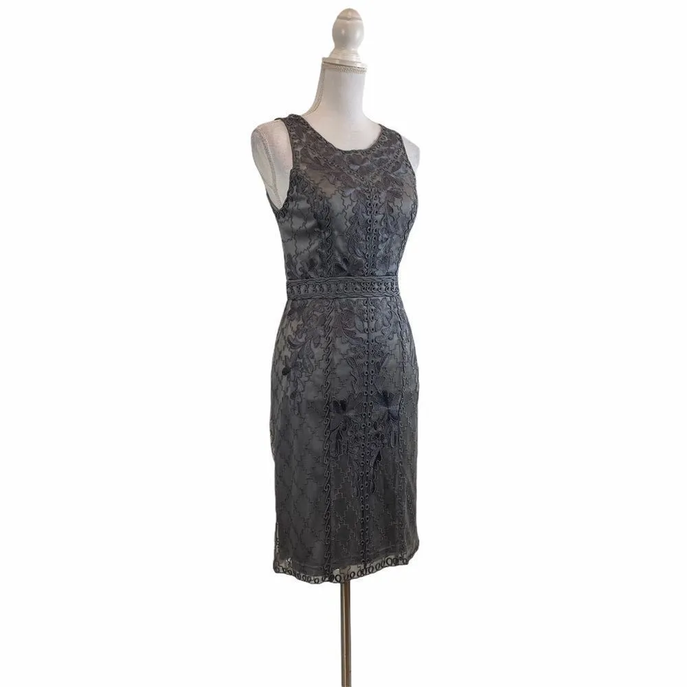 Sue Wong Gray Embroidred Sleeveless Casual Formal Cocktail Nocturne Dress Sz 4 - Image 3