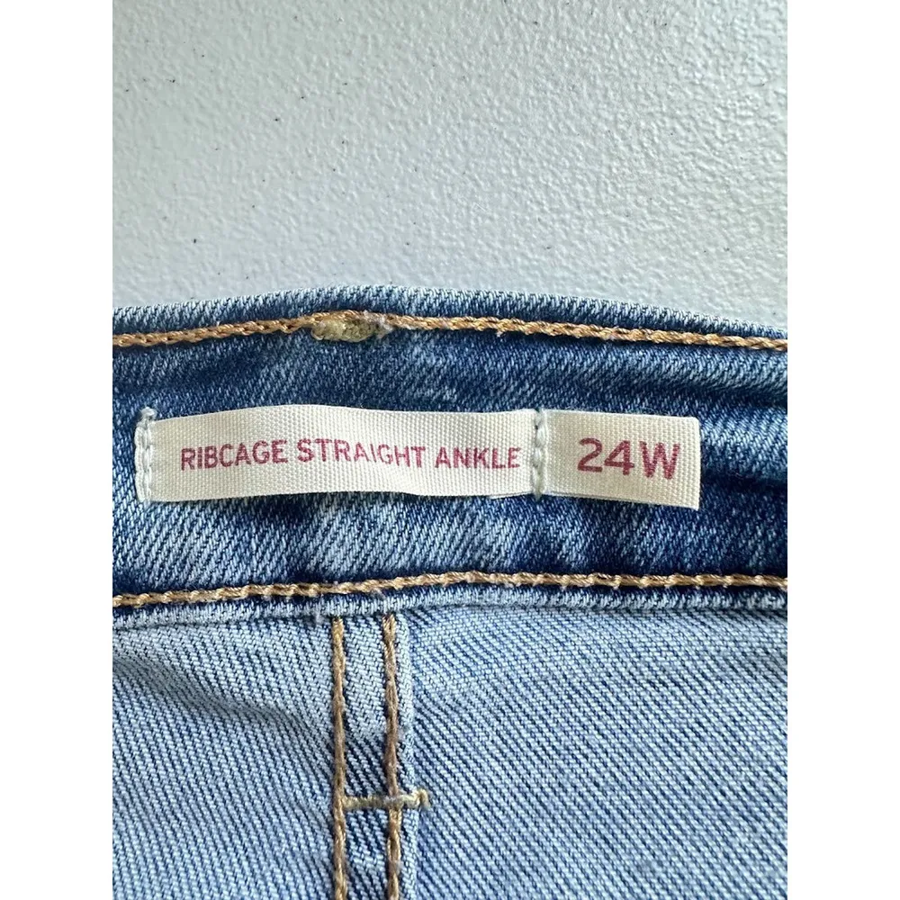Levis Premium Womens Ribcage Straight Leg Ankle Jeans Button Fly High Waist 24W - Image 5
