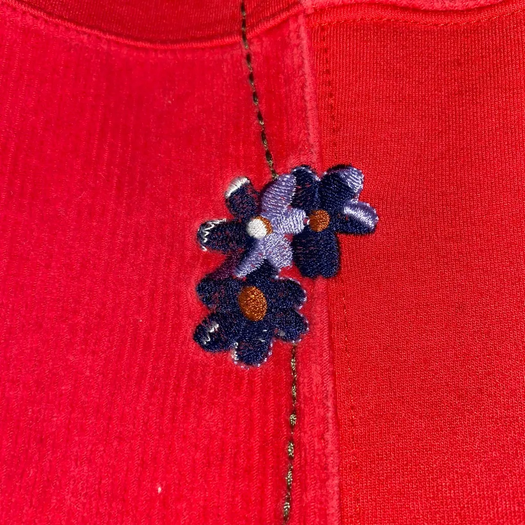 Vintage Koret City Blues Red Sweatshirt embroidered flowers cottagecore sweater Size XL - Image 7