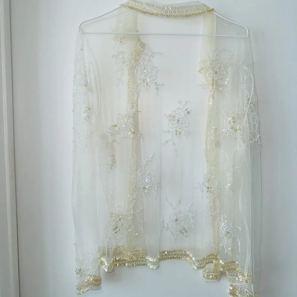 Vintage Sequin Beaded Chiffon Kimono Top OSFA small Medium Large Bikini Coverup Size undefined - Image 5