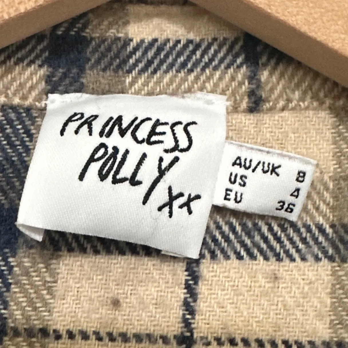 PRINCESS POLLY | Oversized Plaid Tan Navy Blue Button Up Shirt Jacket Shacket, 4 - Image 6